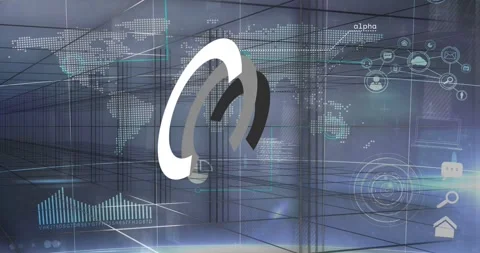 First arc appearing, others emerging and rotating into tri-arc logo forming tech Stock Footage 331214460