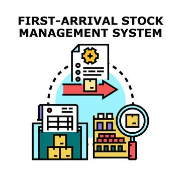 First arrival stock management system concept vector Stock Illustration