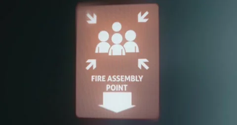 First Assembly Point sign related to fir... | Stock Video | Pond5