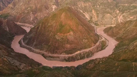 First Bend Of Jinsha River 4K Aerial Stock Footage 320933814