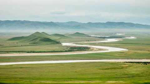 The first bend of the zigzagged yellow river Stock Photos