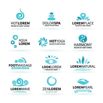 First big set of spa hot yoga zen massage logo elements vector Stock Illustration