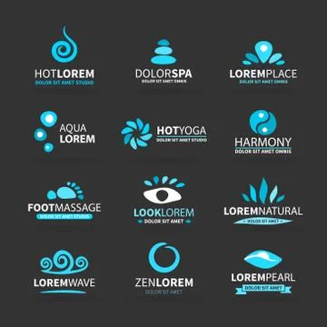First big set of spa hot yoga zen massage logo elements vector Stock Illustration