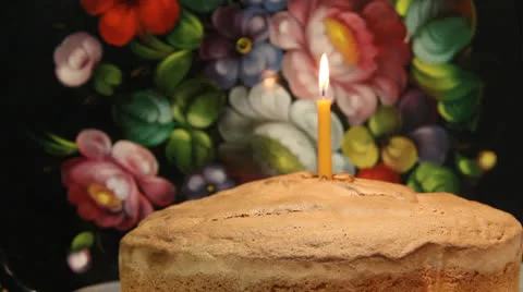 First Birthday Cake. Single candle Stock Footage 22696789