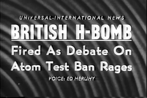 First British H-Bomb Exploded in the Pacific among Debate on Fallout June 1957 Stock Footage 261320481
