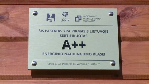 First certificated passive house table on wall in Lithuania. Stock Footage 104867378
