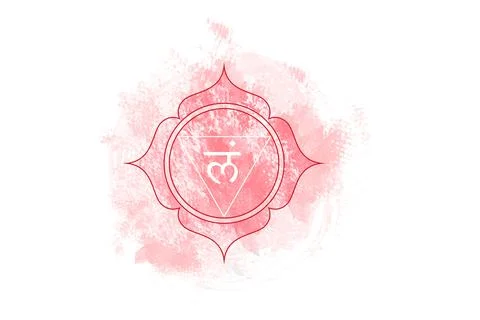 First chakra of Muladhara, root chakra logo template in watercolor style Stock Illustration