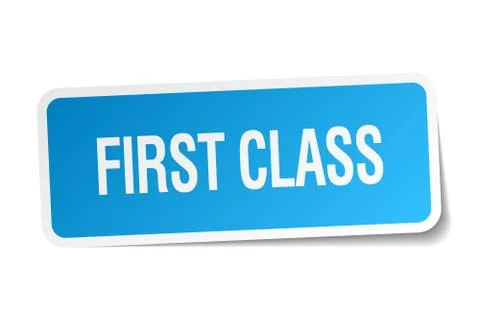 First class blue square sticker isolated on white 스톡 일러스트