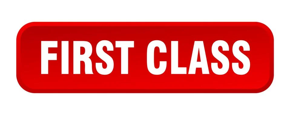 First class button. first class square 3d push button 스톡 일러스트