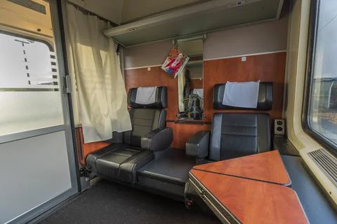 First class compartment in expres train in Czech republic Stock Photos