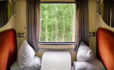 First class of government train compartment interior for two peo Foto stock