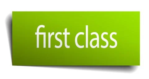 First class green paper sign isolated on white 스톡 일러스트