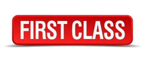 First class red 3d square button isolated on white background 스톡 일러스트