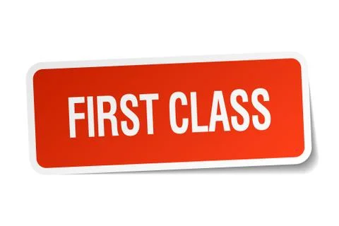 First class red square sticker isolated on white 스톡 일러스트