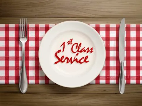 First class service written by ketchup on a plate 스톡 일러스트