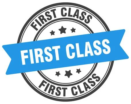 First class stamp. first class label on transparent background. round sign イラスト素材