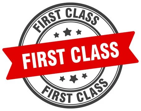 First class stamp. first class label on transparent background. round sign イラスト素材