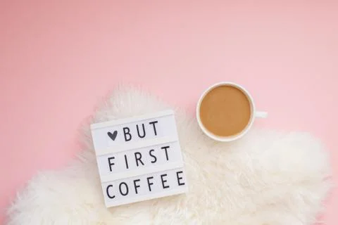 But first coffee text on lightbox with Coffee Cup Stock Photos