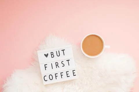 But first coffee text on lightbox with Coffee Cup Stock Photos