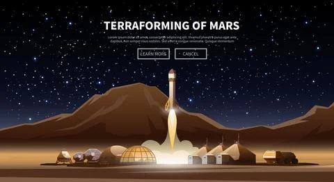 The first colonies. Terraforming of mars. Stock Illustration