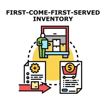 First come first served inventory management process concept Illustrazione stock