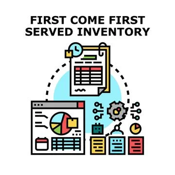 First come first served inventory management process Stock Illustration