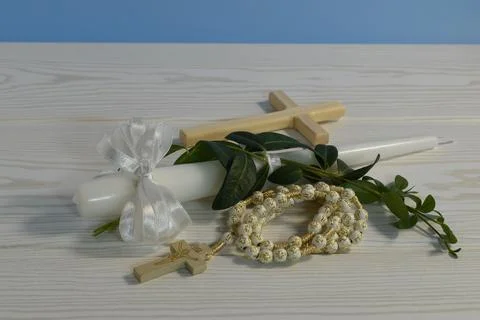 First Communion candle with  Stock Photos