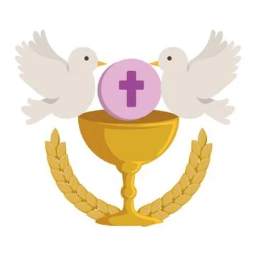 First communion in chalice with doves Stock Illustration