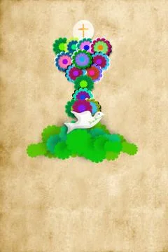 First communion cheerful chalice and dove Stock Illustration