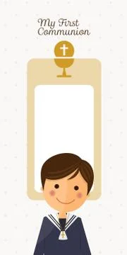 First communion child foreground on vertical card Stock Illustration