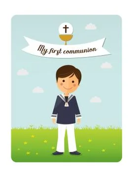 First communion child invitation with message Stock Illustration
