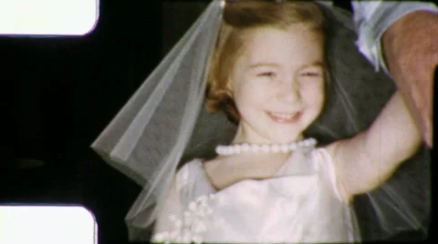FIRST COMMUNION DRESS Catholic Girl DAD 1960 (Vintage Old Film Home Movie) 5963 Stock Footage