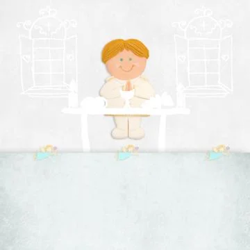 First communion invitation blond boy on the altar Stock Illustration