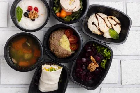 First course meal concept, chopped chicken breast and sliced sweet potato in Stock Photos