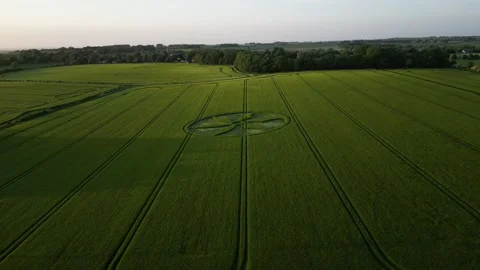 First Crop Circle of 2023, Descending Drone Clip, Wiltshire, UK, 28 May 4K Stock Footage 242630552