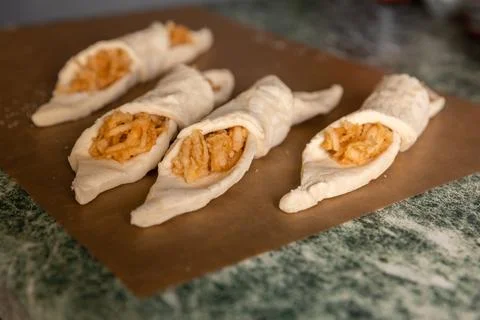 The first culinary experience. The first homemade pies. I don't know how to c Stock Photos