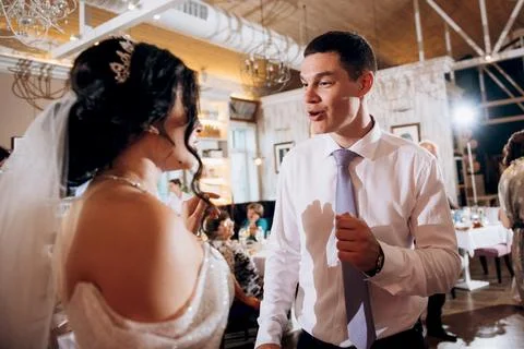 The first dance of the bride and groom a restaurant Stock Photos