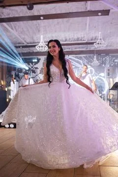 The first dance  bride inside a restaurant Stock Photos