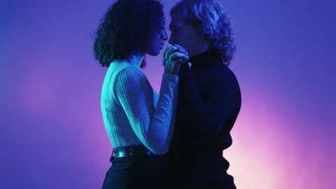 First date beloved couple neon light people Stock Footage 234404369