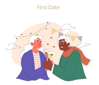 First date. Joyful elderly couple sharing a toast on their first date Stock Illustration