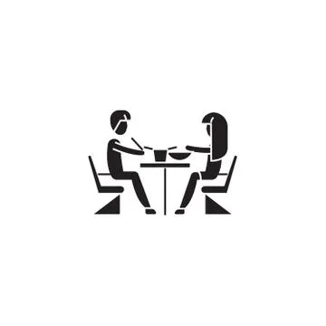 First date in restaurant black vector concept icon. First date in restaurant Stock Illustration