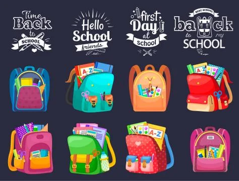 First Day or Back to School, Full Backpack Vector Illustrazione stock