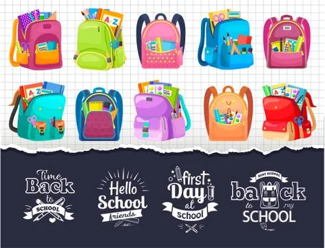 First Day or Back to School, Full Backpack Vector Illustrazione stock