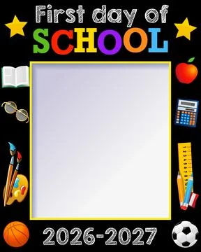 First day of school 2026-2027 photo booth frame design Stock-Illustration
