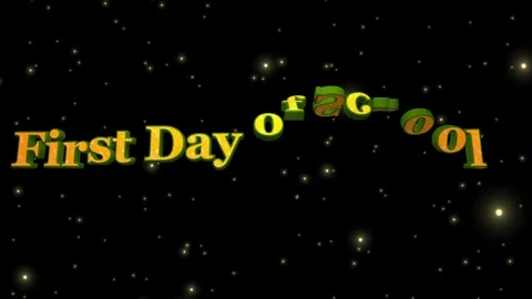 First day of school 3D text animation. Back to school greeting on a starry Stock Footage 340250630