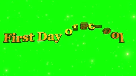 First day of school 3D text animation. Back to school golden title on green Stock Footage 340250632