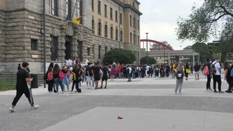 The first day of school in Bergamo. Stock Footage 139206356