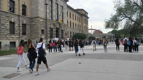 The first day of school in Bergamo. Stock Footage 139206500
