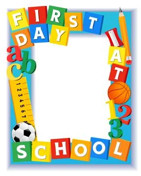 First day at school booth design, Back to school photo frame イラスト素材