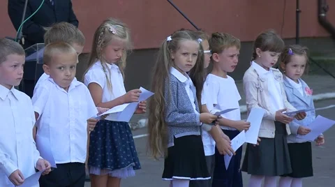 First Day of School. Children of First-Graders .in the School Before Classes Stock Footage 67022367